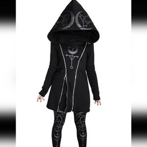 Witchy Vibes Occult Hooded Jacket W Oversized Hood Occult Symbols Black on Black